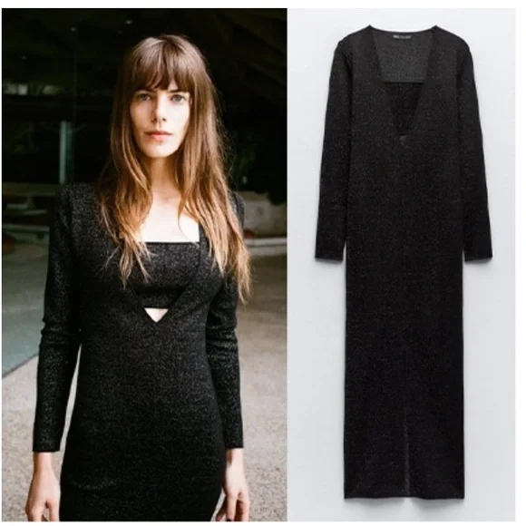 Zara | Dresses | Zara Nwt Metallic Thread Stretch Knit Dress | Poshmark